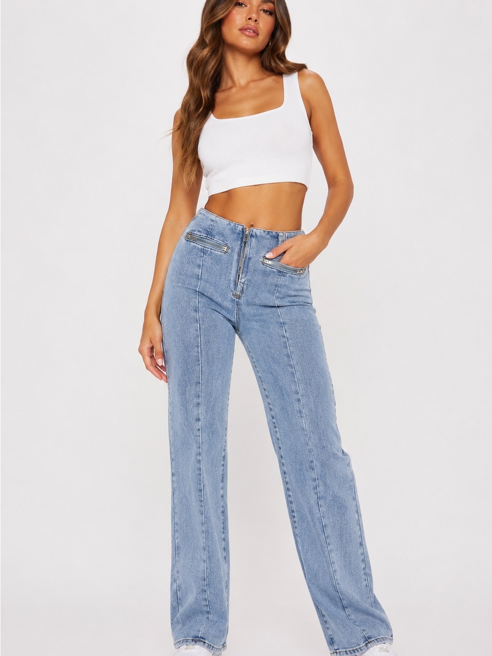 PrettyLittleThing Tall Jeans Size 4 Light Wash High Waist Straight Leg Jeans NWT